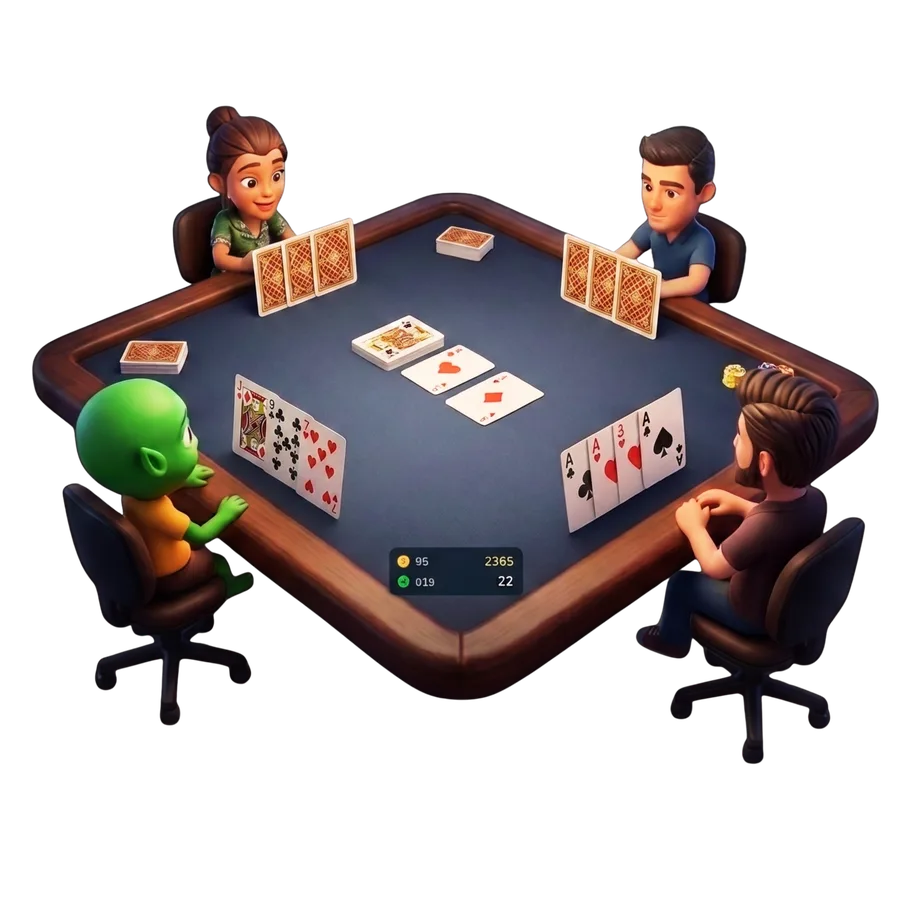 Jogadores reunidos em volta da mesa jogando truco online